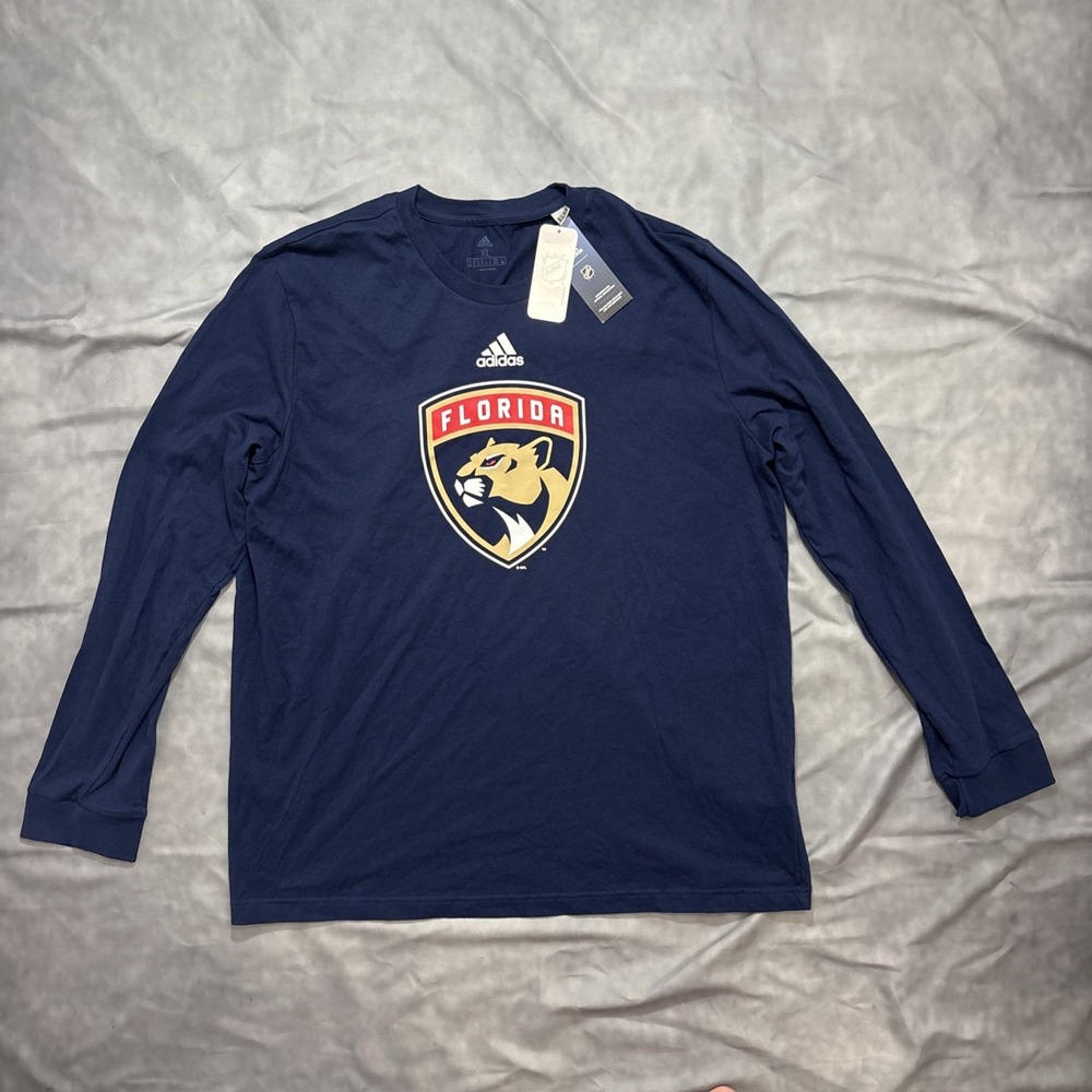 NWT Adidas Florida Panthers Navy Long Sleeve T Shirt Men's Size XL Primary Logo